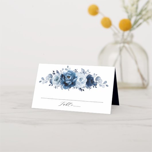 Carte De Placement Dusty Blue Slate Navy Floral Botanal Mariage (Devant)