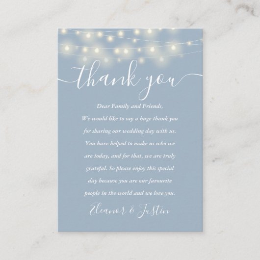 Carte De Placement Dusty Blue String Lights Mariage Merci Place (Devant)