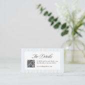 Carte De Placement Dusty Blue Striped QR Code Classy Wedding Details (Debout devant)