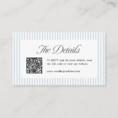 Carte De Placement Dusty Blue Striped QR Code Classy Wedding Details (Devant)