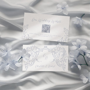 Carte De Placement Dusty Blue Vintage Flourish code QR Website Card