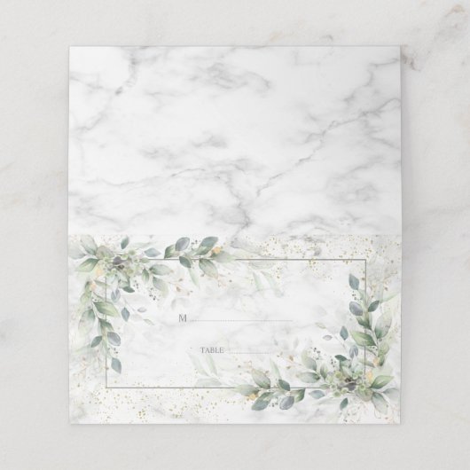 Carte De Placement Dusty Botanical Greenery Gold Marble Place Card (Extérieur déplié)