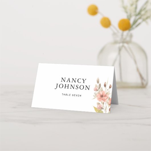 Carte De Placement Dusty Rose Blush Floral avec Mariage de nom d'hôte (Devant)