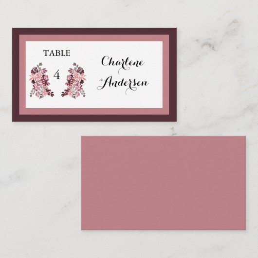 Carte De Placement Dusty Rose Bourgogne Mariage Table Place Card (Devant / Derrière)