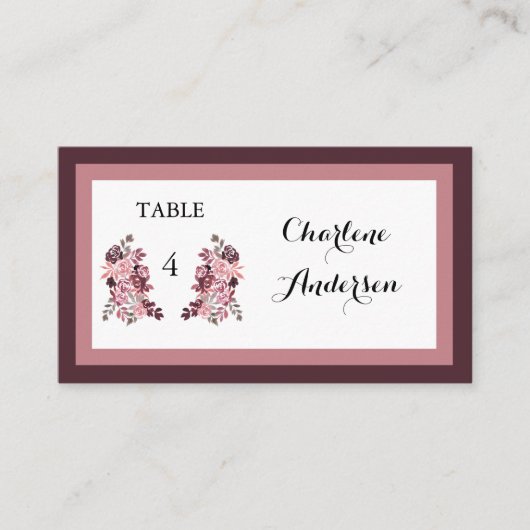 Carte De Placement Dusty Rose Bourgogne Mariage Table Place Card (Devant)