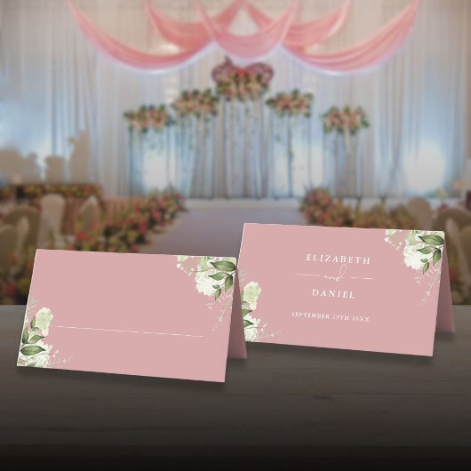 Carte De Placement Dusty Rose Floral Greenery Mariage plié