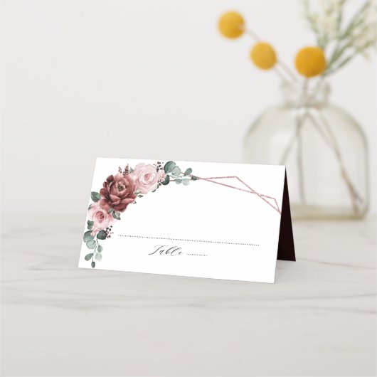 Carte De Placement Dusty rose Rose floral Mariage géométrique (Devant)