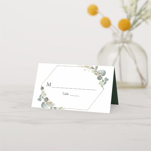 Carte De Placement Eau-couleur eucalyptus verdure table mariage (Devant)