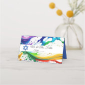 Carte De Placement Éclaboussure de peinture néon, étoile de David pou (Devant)