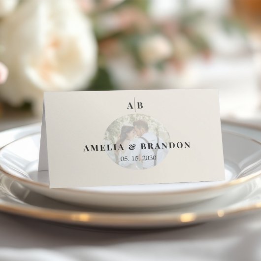 Carte De Placement Editorial Ivory Monogram Photo Wedding