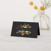 Carte De Placement Elégance Rustique Bouquet Floral Mariage Noir (Dos)
