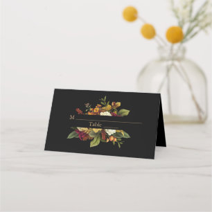 Carte De Placement Elégance Rustique Bouquet Floral Mariage Noir