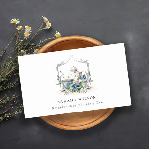 Carte De Placement Elégant Aqua Blue floral Mariage de la Crest Teapo