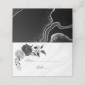 Carte De Placement élégant argent et fleurs noires (Extérieur déplié)