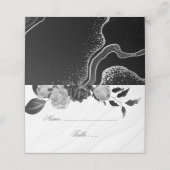 Carte De Placement élégant argent et fleurs noires (Extérieur déplié)