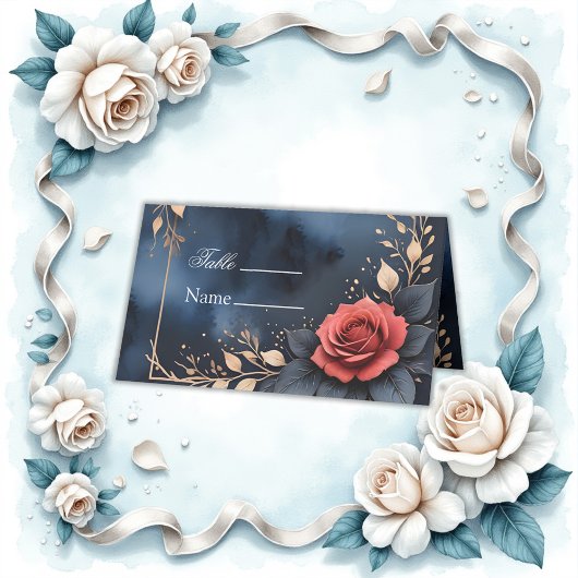 Carte De Placement Élégant arrangement rose avec feuillage doré