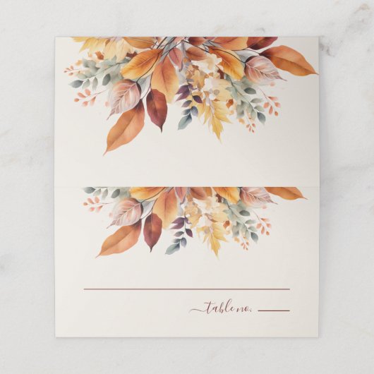 Carte De Placement Élégant automne Feuilles Mariage automne (Extérieur déplié)