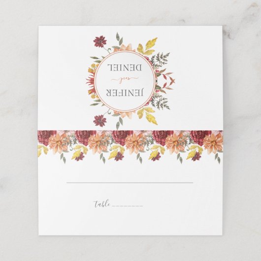 Carte De Placement Élégant automne Feuilles Mariage automne (Extérieur déplié)