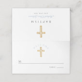 Carte De Placement Élégant Bébé Bleu Script Religieux Garçon Baptême (Extérieur déplié)