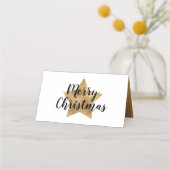 Carte De Placement Elégant Blanc Faux Gold Star Joyeux Noël (Dos)