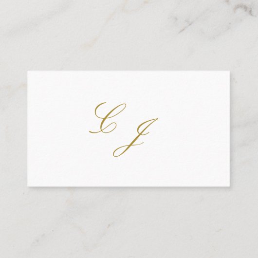 Carte De Placement Élégant Blanc Or moderne Script Monogramme Mariage (Dos)
