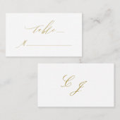 Carte De Placement Élégant Blanc Or moderne Script Monogramme Mariage (Devant / Derrière)