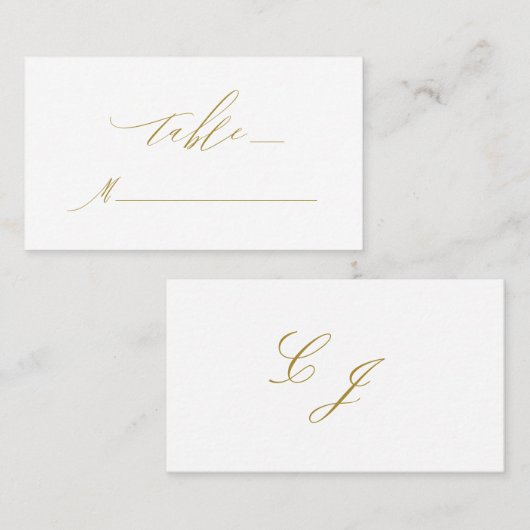 Carte De Placement Élégant Blanc Or moderne Script Monogramme Mariage (Devant / Derrière)