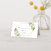 Carte De Placement Elégant blanc vert Floral Gold Frame Numéro de tab (Dos)