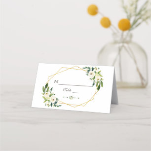 Carte De Placement Elégant blanc vert Floral Gold Frame Numéro de tab