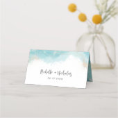 Carte De Placement Elégant bleu Aquarelle or Parties scintillant Mari (Dos)