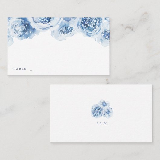 Carte De Placement Elégant bleu azur aquarelle mariage (Devant / Derrière)