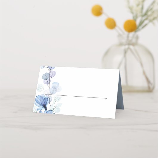 Carte De Placement Elégant bleu bleu transparent Mariage floral (Devant)