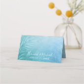 Carte De Placement Elégant bleu et Turquoise aquarelle Plage Mariage (Dos)