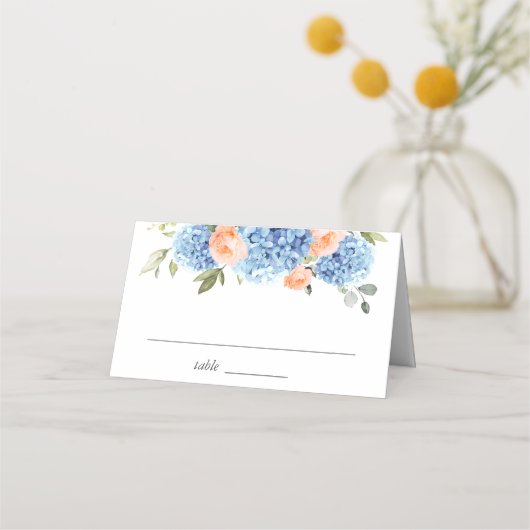 Carte De Placement Élégant bleu Hydrangea rose Roses (Devant)