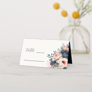 Carte De Placement Elégant bleu marine Dusty Rose Floral Mariage