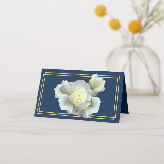 Carte De Placement Elégant bleu marine or blanc rose double cadre (Dos)