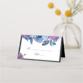 Carte De Placement Elégant bleu violet crépuscule Mariage floral tabl (Devant)