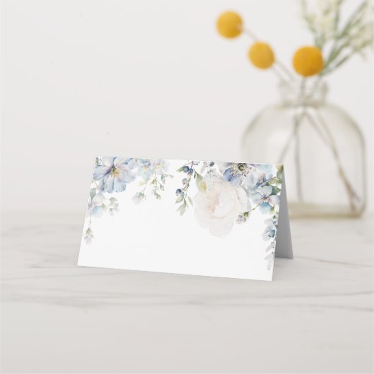 Carte De Placement Elégant Blue Hydrangea & Blush Rose Mariage (Dos)