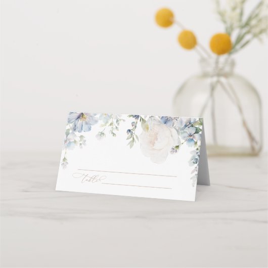 Carte De Placement Elégant Blue Hydrangea & Blush Rose Mariage (Devant)