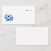 Carte De Placement Elegant Blue Peony Table Number (Devant / Derrière)