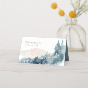 CARTE DE PLACEMENT ÉLÉGANT BLUSH DUSKY BLUE MOUNTAINES PINE MARIAGE