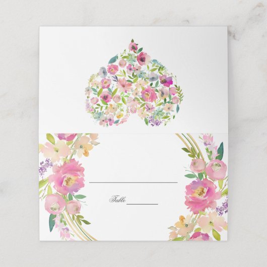 Carte De Placement Élégant Boho de printemps Blush Floral (Extérieur déplié)