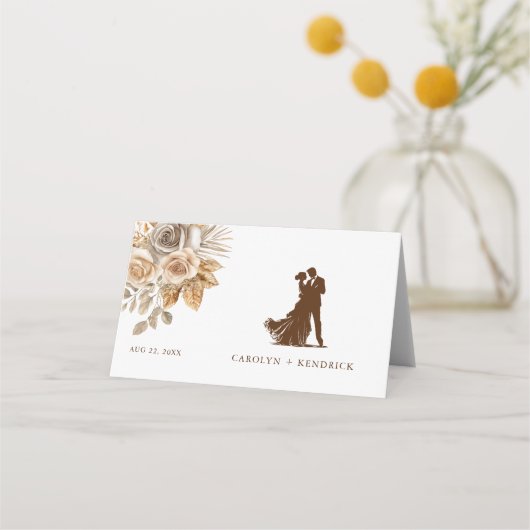 Carte De Placement Elégant Boho Neutre Floral Mariage Numéro de table (Dos)