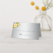 Carte De Placement Elégant bouquet de rose jaune sur Mariage d'argent (Devant)