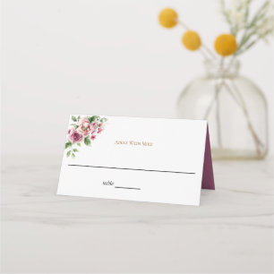 Carte De Placement Élégant bouquet de roses roses à l'aquarelle pour