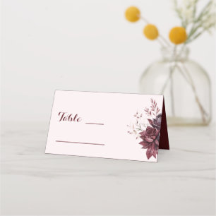 Carte De Placement Elégant Burgandy Dusty Rose Mariage floral