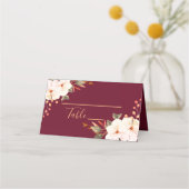 Carte De Placement Élégant Burgundy Blush Orange Floral (Devant)
