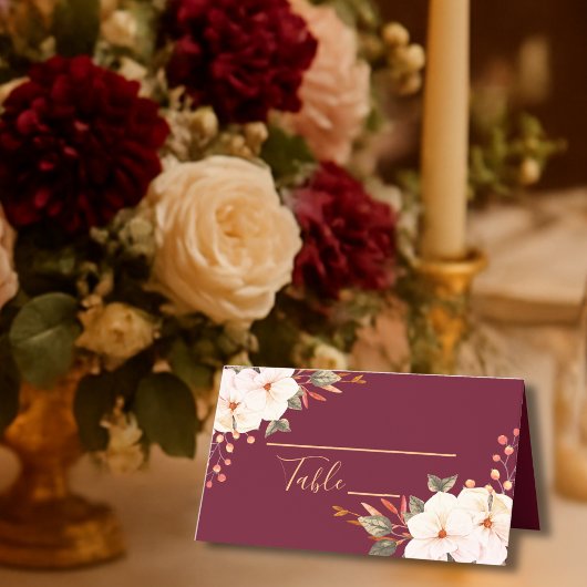 Carte De Placement Élégant Burgundy Blush Orange Floral