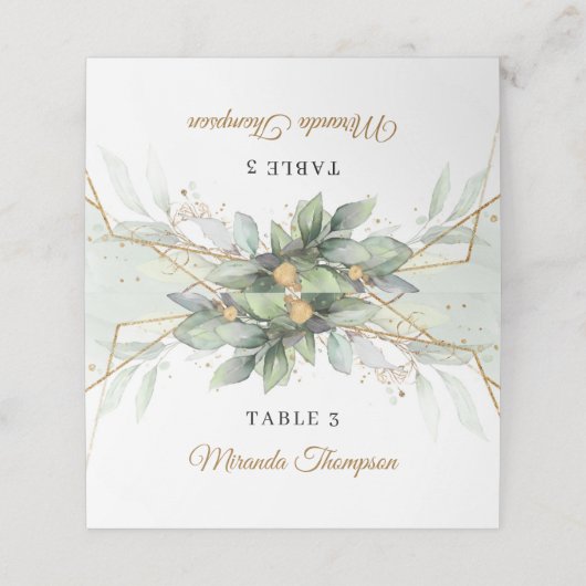 Carte De Placement Elégant cadre boho eucalyptus verdure or (Extérieur déplié)