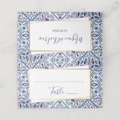 Carte De Placement Elégant Carrelage bleu et or Carte Place (Extérieur déplié)